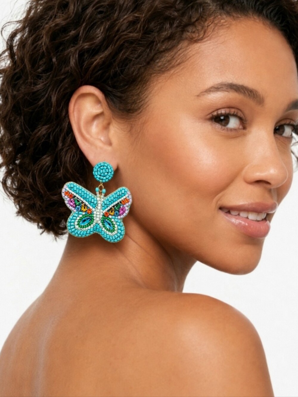 Turquoise Boho Beaded Butterfly Statement Earrings